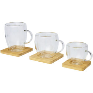 Manti 2-piece 250 ml double-wall glass cup with bamboo coaster
