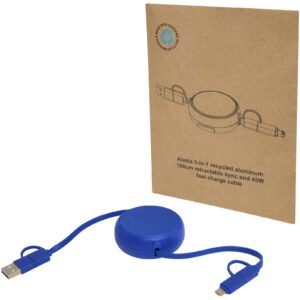 Alasia 5-in-1 100 cm recycled plastic and aluminium retractable data sync and 45W fast charge cable