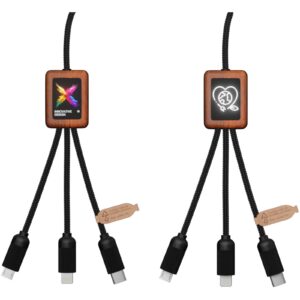 SCX.design C38 40W 5-in-1 rPET light-up logo charging cable with squared wooden casing
